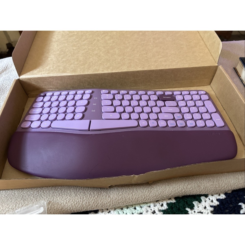 Ergonomic Wireless Keyboard and Mouse Wrist Rest, Curved Split Key Purple - Picture 1 of 6